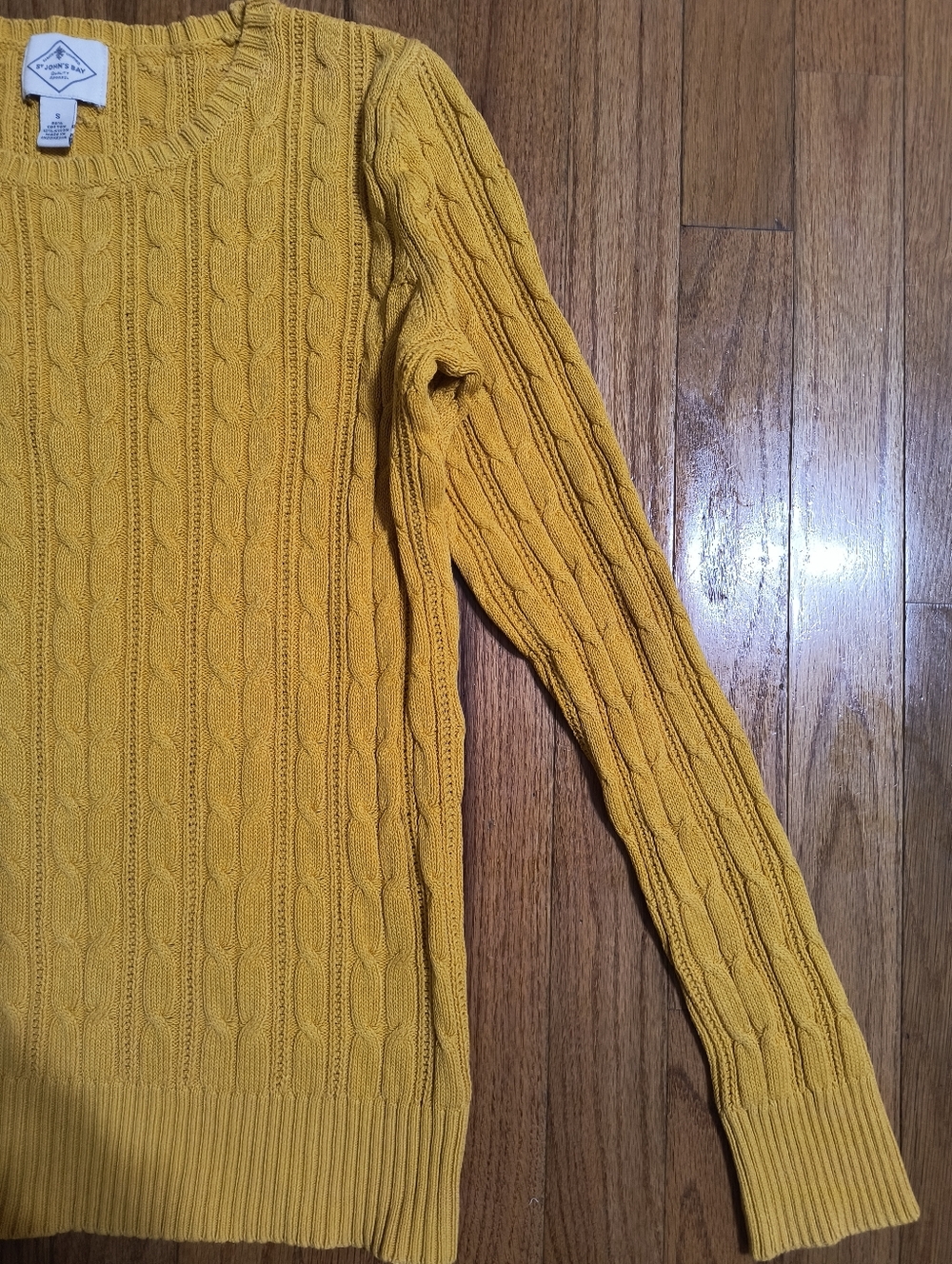 3/$10⭐ St. John's Bay Cable Knit Sweater, Yellow, Women's Small - Picture 5 of 13